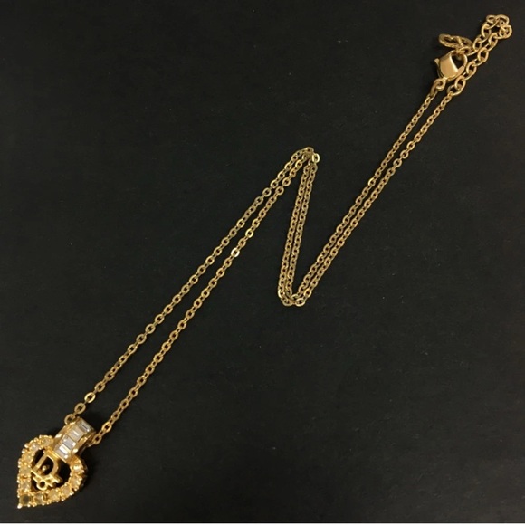 Dior Gold Heart Necklace with Crystal Accents
